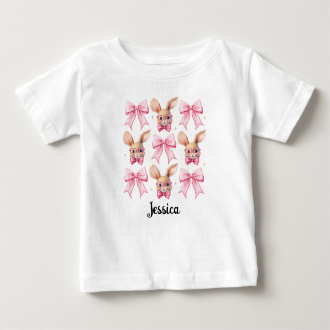 Personalisierter Name Oster Bunny Coquette Bow Baby T-shirt (Vorderseite)