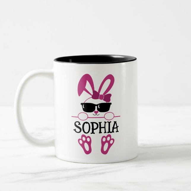 Personalisierter Name Osterpink Sonnenbrille Zweifarbige Tasse (Links)