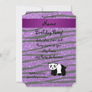 Personalisierter Name Panda lila Glitzer zebra Einladung