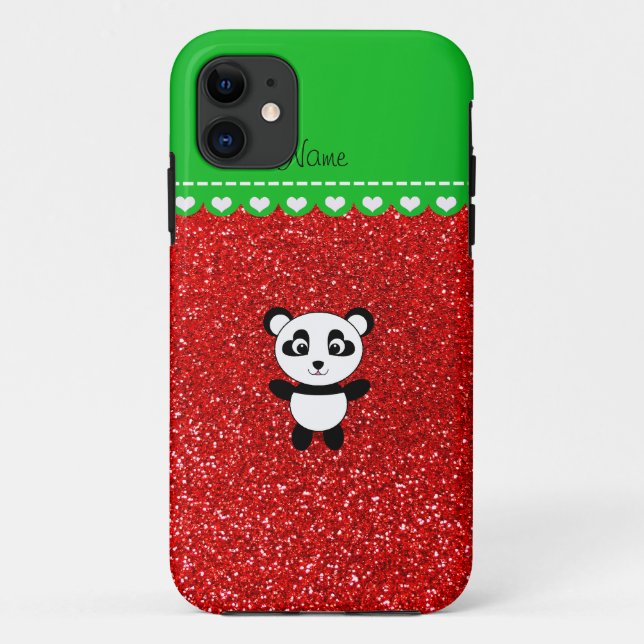 Personalisierter Name Panda Neon Roter Glitzer Case-Mate iPhone Hülle (Rückseite)