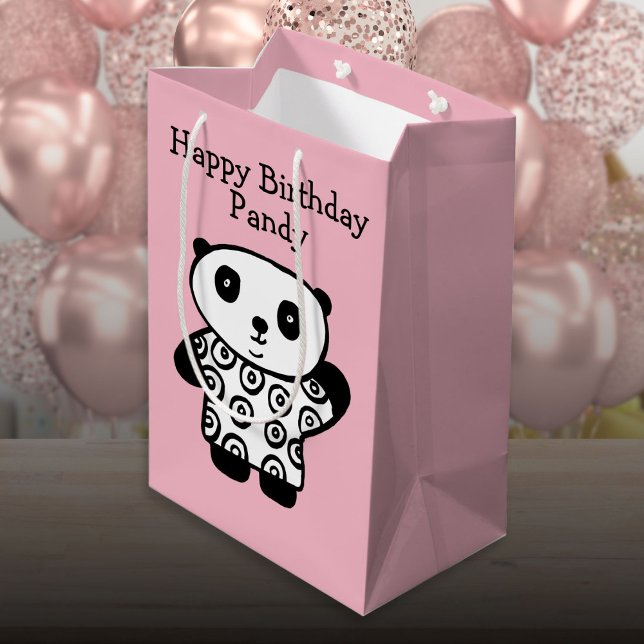 Personalisierter Name Panda Pink Happy Geburtstag Mittlere Geschenktüte (Personalized Name Panda Pink Happy Birthday Medium Gift Bag)