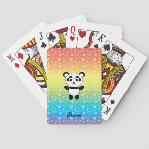 Personalisierter Name Panda Regenbogenherzen Spielkarten