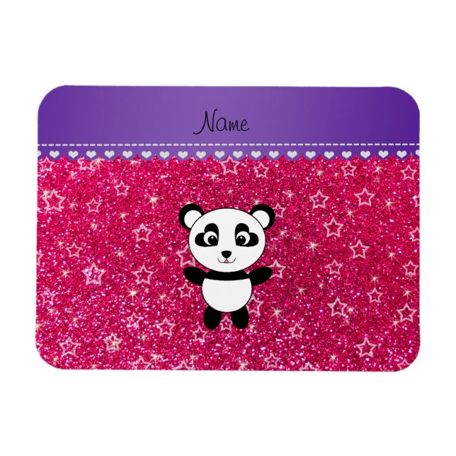 Personalisierter Name Panda Rose Rosa Glitzer Ster Magnet (Horizontal)