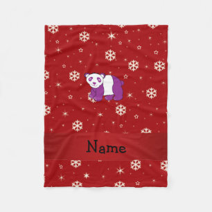 Personalisierter Name Panda Rote Schneeflocken Fleecedecke