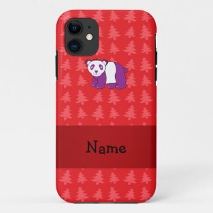 Personalisierter Name Panda Rote Weihnachtsbäume iPhone 11 Hülle