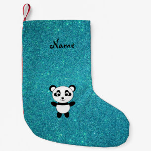 Personalisierter Name Panda Türkis Glitzer Kleiner Weihnachtsstrumpf
