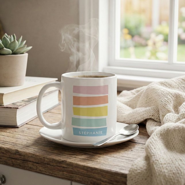 Personalisierter Name Pastel Geometric Simple Chic Kaffeetasse (Von Creator hochgeladen)
