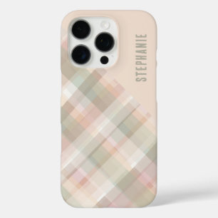 Personalisierter Name Pastell Karo Pfirsich Grün H iPhone 16 Pro Hülle