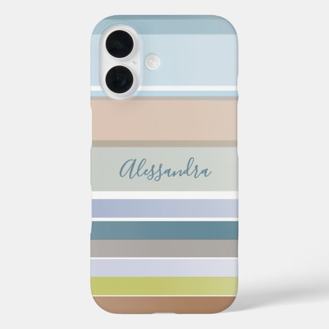 Personalisierter Name Pastell Stripes Modernes Blu Case-Mate iPhone Hülle (Rückseite)