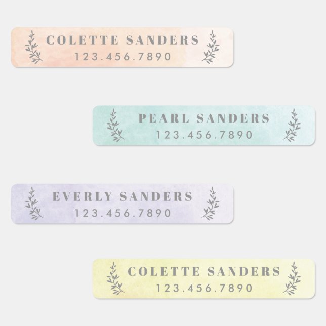 Personalisierter Name Pastell Watercolor Etiketten (Gruppe)