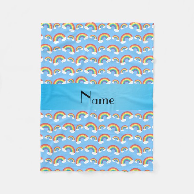 Personalisierter Name Pastellblauer Regenbogen Mus Fleecedecke (Vorderseite)