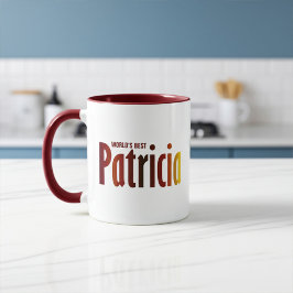 Personalisierter Name "Patricia" in Rot, Gelb Blau Tasse