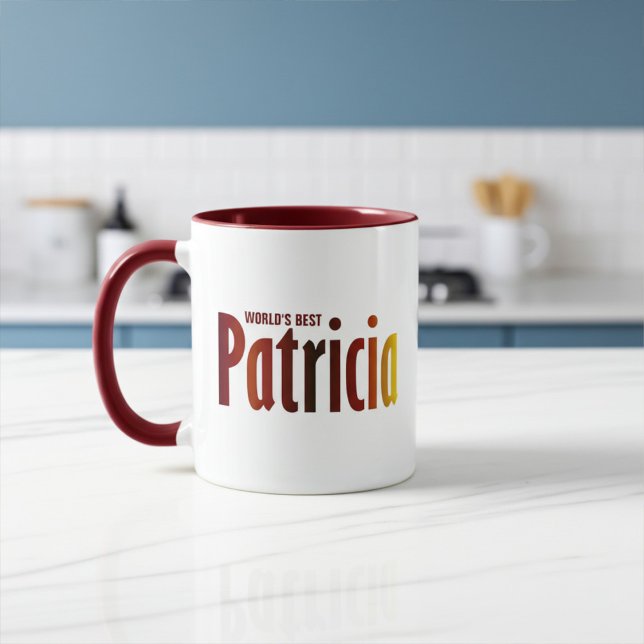Personalisierter Name "Patricia" in Rot, Gelb Blau Tasse (Von Creator hochgeladen)