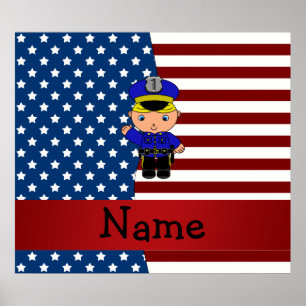 Personalisierter Name Patriotischer Polizist Poster