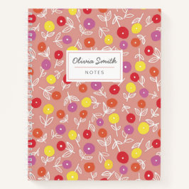 Personalisierter Name Peach floral Muster Notizbuch