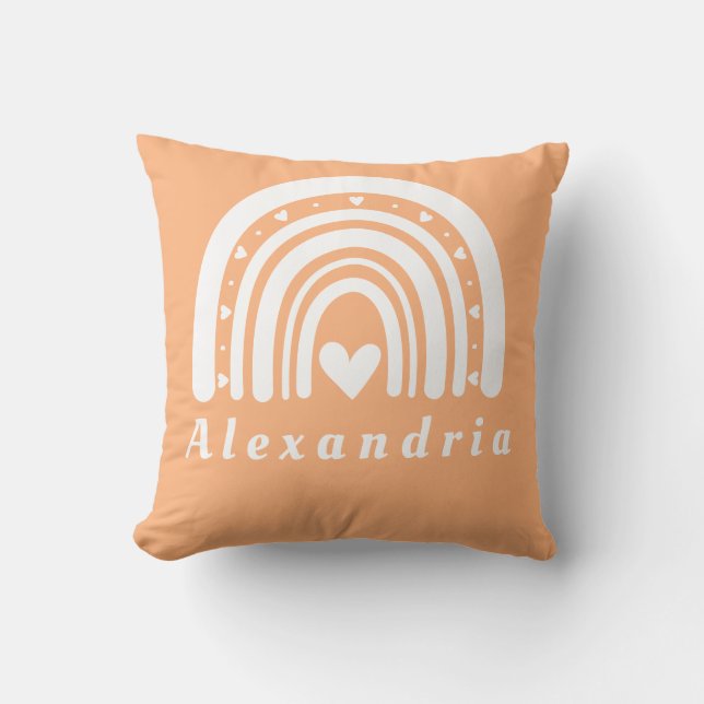 Personalisierter Name Peach Rainbow Kissen (Vorderseite)