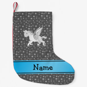Personalisierter Name Pegasus graue Sterne Kleiner Weihnachtsstrumpf