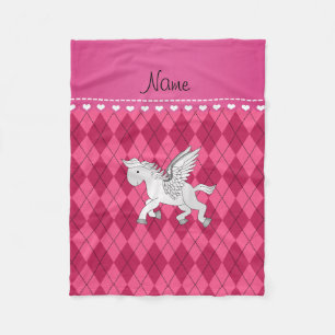 Personalisierter Name Pegasus pink Raute Fleecedecke