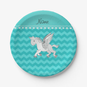 Personalisierter Name Pegasus türkis Chevrons Pappteller