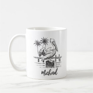 Personalisierter Name Pelican auf einem Palmenbaum Kaffeetasse