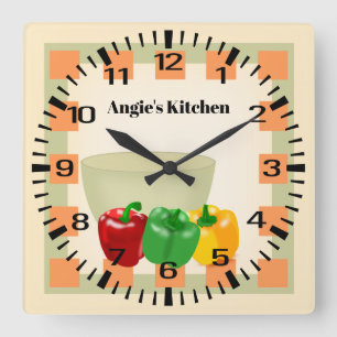Personalisierter Name Pepper Veggie Bowl Kitchenuh Quadratische Wanduhr