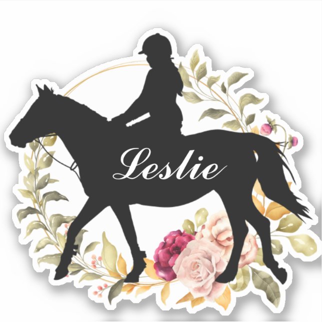 Personalisierter Name Pferd Silhouette Reittiere Aufkleber (Vorderseite)