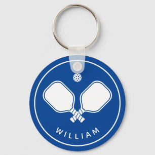Personalisierter Name Pickleball Blue & White Schl Schlüsselanhänger