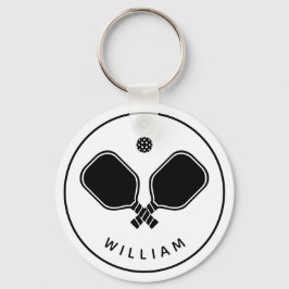 Personalisierter Name Pickleball Weiß und Schwarz Schlüsselanhänger