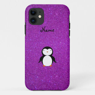 Personalisierter Name Pinguin lila Glitzer Case-Mate iPhone Hülle