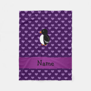 Personalisierter Name Pinguin lila Herzen Fleecedecke
