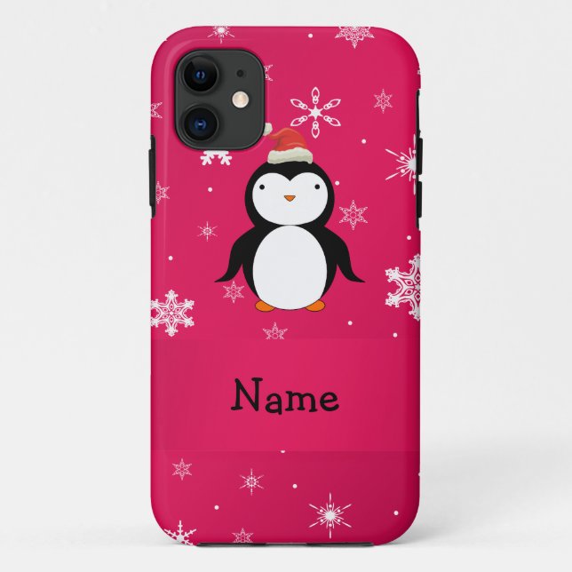 Personalisierter Name Pinguin Pink Schneeflocken Case-Mate iPhone Hülle (Rückseite)