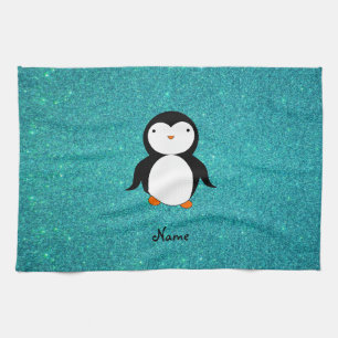 Personalisierter Name Pinguin Türkis Glitzer Handtuch