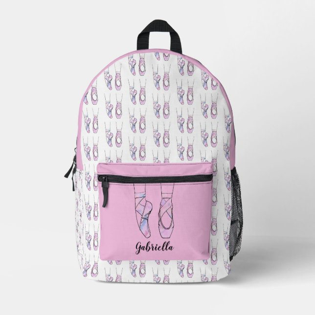 Personalisierter Name Pink Ballet Bedruckter Rucksack (Vorderseite)