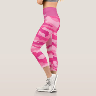 Personalisierter Name Pink Camouflage Muster Capri Leggings