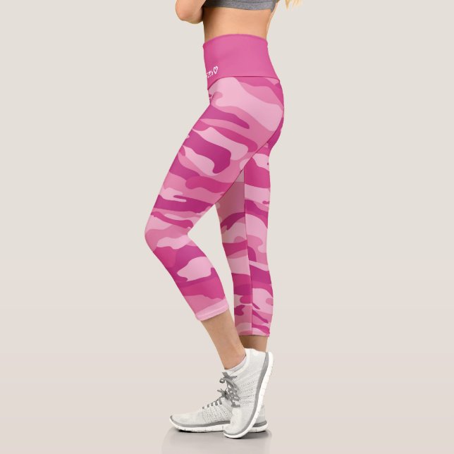 Personalisierter Name Pink Camouflage Muster Capri Leggings (Links)