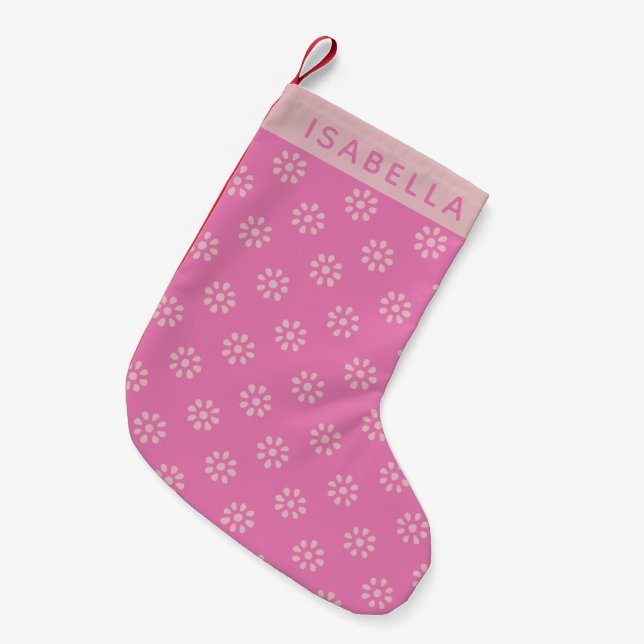 Personalisierter Name Pink Daisy Frohe Weihnachten Kleiner Weihnachtsstrumpf (Vorderansicht (hängend))