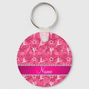 Personalisierter Name Pink-Damast-Gymnastik Schlüsselanhänger