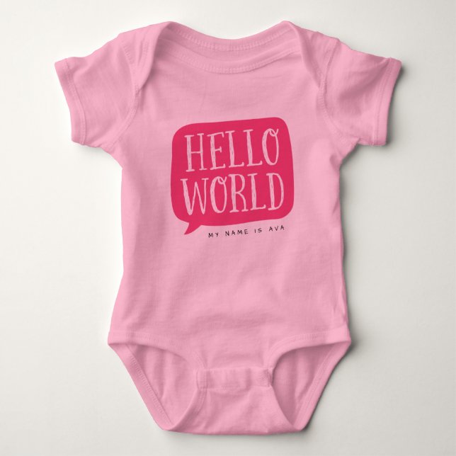 Personalisierter Name Pink Hello World Baby Strampler (Vorderseite)