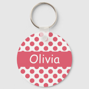 Personalisierter Name Pink Polka Dots Schlüsselanh Schlüsselanhänger