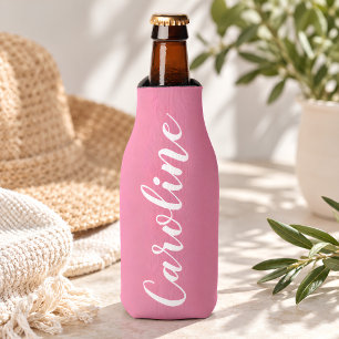 Personalisierter Name Pink Script Junggesellinnena Flaschenkühler