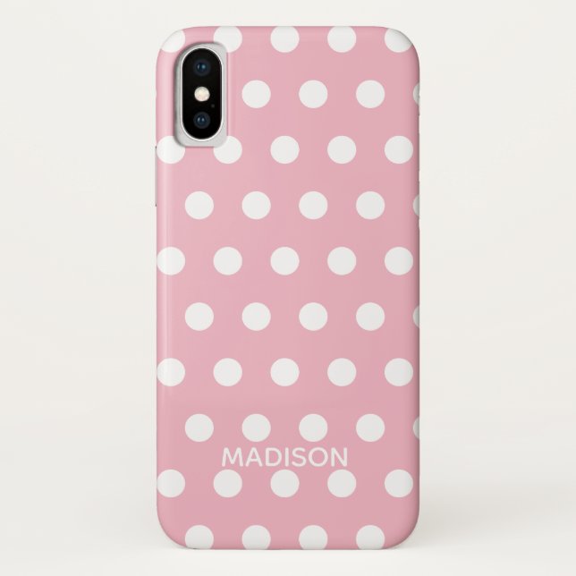 Personalisierter Name: Pink und Weiß polka Case-Mate iPhone Hülle (Rückseite)
