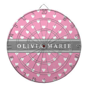 Personalisierter Name Pink White Heart Muster Dartscheibe