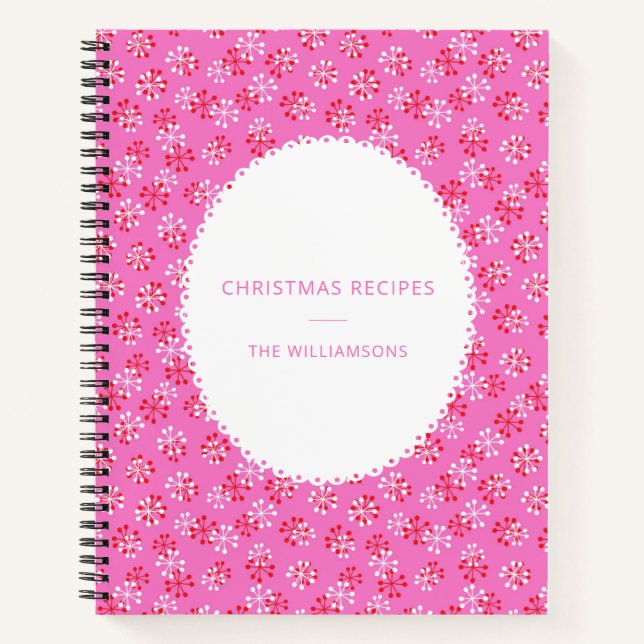 Personalisierter Name Pinke Rote Weihnachtsrezepte Notizbuch (Vorderseite)