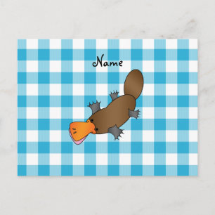 Personalisierter Name platypus blaue Schachbretter Postkarte