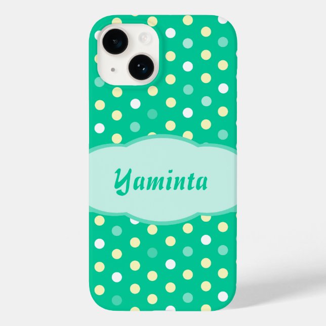 Personalisierter Name Polka Dot, grünes Gehäuse Case-Mate iPhone Hülle (Rückseite)