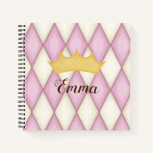 Personalisierter Name Prinzessin rosa Diamant Karo Notizbuch