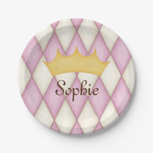 Personalisierter Name Prinzessin rosa Diamant Karo Pappteller