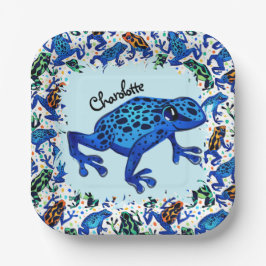 Personalisierter Name Rainforest Frogs Square Tell Pappteller