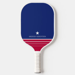 Personalisierter Name: Red White and Blue Strip St Pickleball Schläger