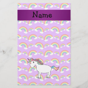 Personalisierter Name Regenbogen Einhorn lila Rege Briefpapier